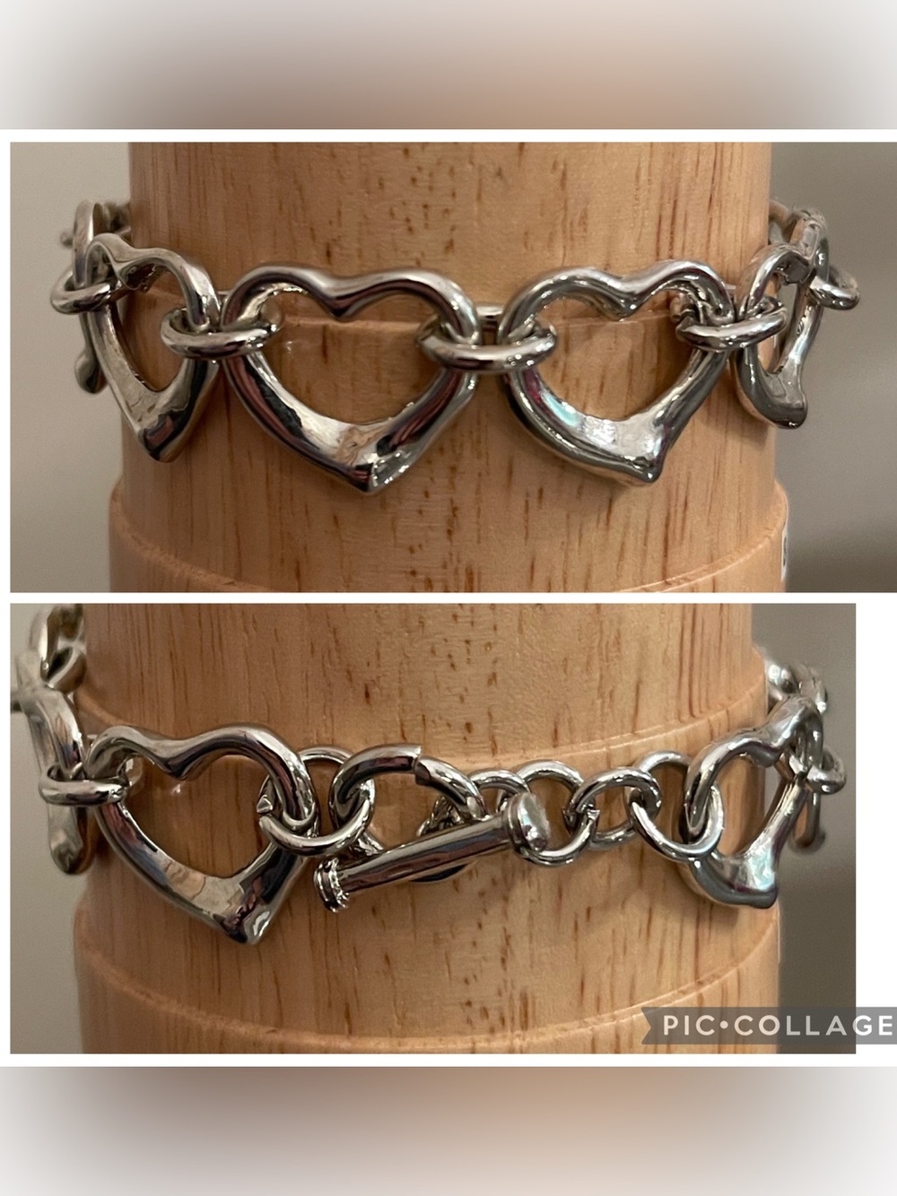 Vintage Silver-tone Open Heart Toggle Bracelet 8 1/2” approx - Picture 12 of 16